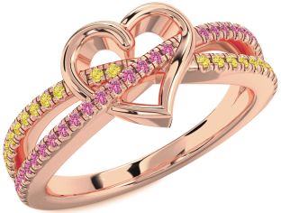 Yellow Diamond & Pink Sapphire Rose Gold Heart Promise Ring
