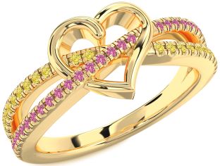 Yellow Diamond & Pink Sapphire Gold Heart Promise Ring