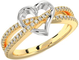 Diamond White Yellow Gold Heart Ring