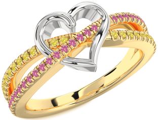 Yellow Diamond & Pink Sapphire Platinum & Yellow Gold Heart Promise Ring
