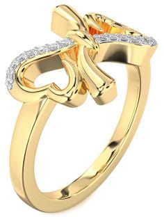 Diamond Gold Heart Bow Ring