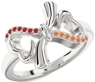Ruby & Citrine Platinum Heart Bow Promise Ring
