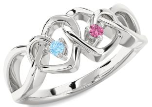 Silver Heart Two Stone Promise Ring
