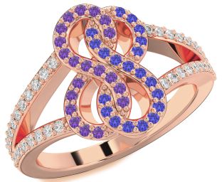 Diamond Amethyst & Tanzanite Rose Gold Infinity Round Promise Ring