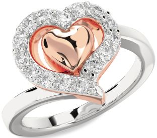Diamond Silver & 10K Rose Gold Heart Ring