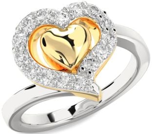 Diamond Silver & 10K gold Heart Ring