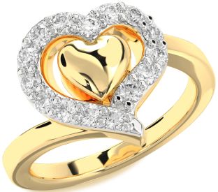 Diamond Gold Silver Heart Ring