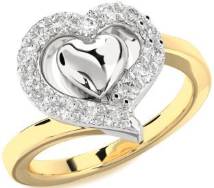 Diamond Gold Silver Heart Ring