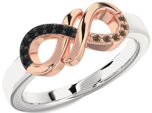 Black & Chocolate Brown Diamond Rose Gold Silver Infinity Round Promise Ring