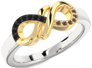 Black & Chocolate Brown Diamond Gold Silver Infinity Round Promise Ring