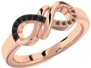 Black & Chocolate Brown Diamond Rose Gold Silver Infinity Round Promise Ring