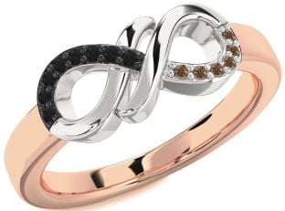 Black & Chocolate Brown Diamond Platinum & Rose Gold Infinity Round Promise Ring