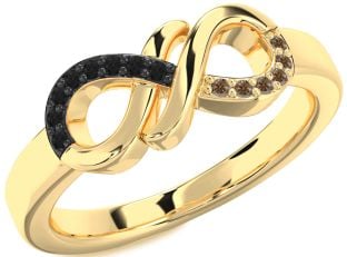 Black & Chocolate Brown Diamond Gold Infinity Round Promise Ring