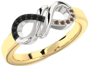 Black & Chocolate Brown Diamond Gold Silver Infinity Round Promise Ring