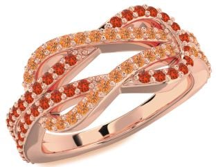 Fire Opal & Citrine Rose Gold Infinity Round Pave Promise Ring