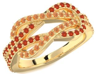 Fire Opal & Citrine Gold Infinity Round Pave Promise Ring