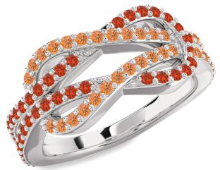 Fire Opal & Citrine Platinum Infinity Round Pave Promise Ring