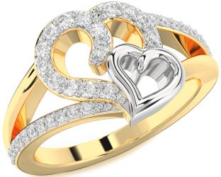 Diamond White Yellow Gold Heart Ring