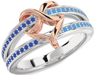Blue Sapphire & Swiss Blue Topaz White Rose Gold Infinity Heart Promise Ring