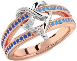 Blue Sapphire & Swiss Blue Topaz White Rose Gold Infinity Heart Promise Ring
