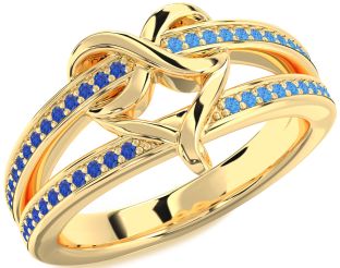 Blue Sapphire & Swiss Blue Topaz Gold Silver Infinity Heart Promise Ring