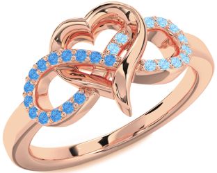 Swiss Blue Topaz & Aquamarine Rose Gold Silver Infinity Heart Promise Ring