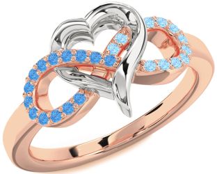 Swiss Blue Topaz & Aquamarine Platinum & Rose Gold Infinity Heart Promise Ring