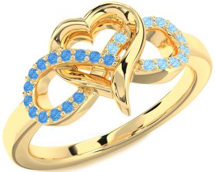 Swiss Blue Topaz & Aquamarine Gold Silver Infinity Heart Promise Ring