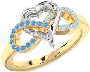 Swiss Blue Topaz & Aquamarine Gold Silver Infinity Heart Promise Ring