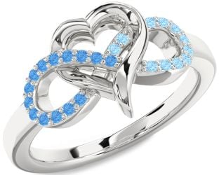 Swiss Blue Topaz & Aquamarine Platinum Infinity Heart Promise Ring