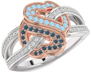Diamond London Blue Topaz & Aquamarine White Rose Gold Heart Pave Promise Ring