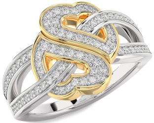 Diamond Silver & 10K gold Heart Pave Ring