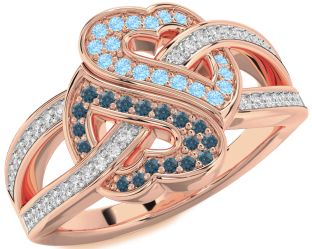 Diamond London Blue Topaz & Aquamarine Rose Gold Silver Heart Pave Promise Ring