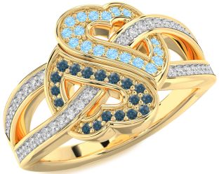 Diamond London Blue Topaz & Aquamarine Gold Silver Heart Pave Promise Ring