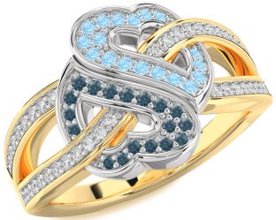 Diamond London Blue Topaz & Aquamarine Gold Silver Heart Pave Promise Ring