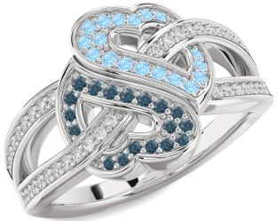 Diamond London Blue Topaz & Aquamarine Platinum Heart Pave Promise Ring