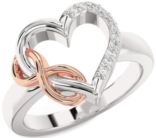 Diamond Silver & 10K Rose Gold Heart Infinity Ring
