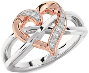 Diamond Silver & 10K Rose Gold Heart Infinity Ring