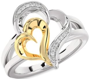 Diamond Silver & 10K gold Heart Ring
