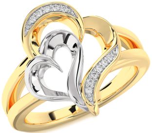 Diamond White Yellow Gold Heart Ring
