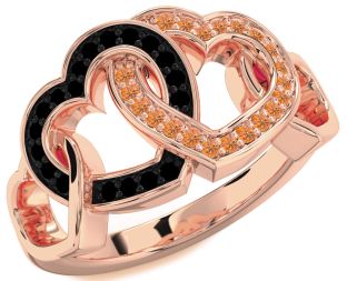 Black Diamond & Citrine Rose Gold Heart Promise Ring