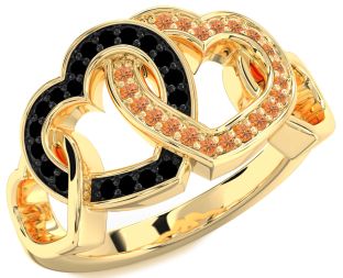 Black Diamond & Citrine Gold Heart Promise Ring