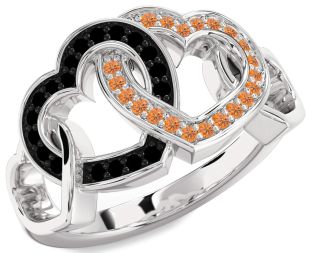 Black Diamond & Citrine Platinum Heart Promise Ring