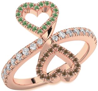 Green & Chocolate Brown Diamond Rose Gold Infinity Heart Pave Promise Ring