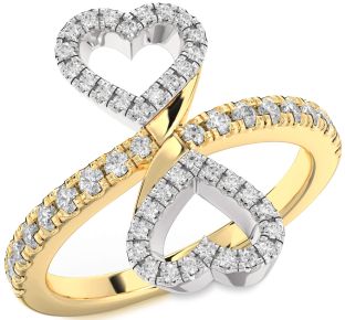 Diamond White Yellow Gold Infinity Heart Pave Ring