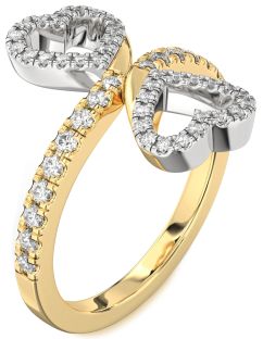 Diamond White Yellow Gold Infinity Heart Pave Ring