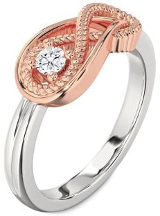 Diamond Platinum & Rose Gold Infinity Knot Round Promise Ring
