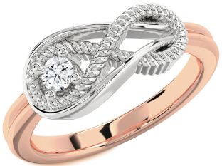 Diamond Platinum & Rose Gold Infinity Knot Round Promise Ring
