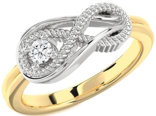 Diamond White Yellow Gold Infinity Knot Round Promise Ring