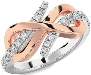Diamond Silver & 10K Rose Gold Infinity Round Ring
